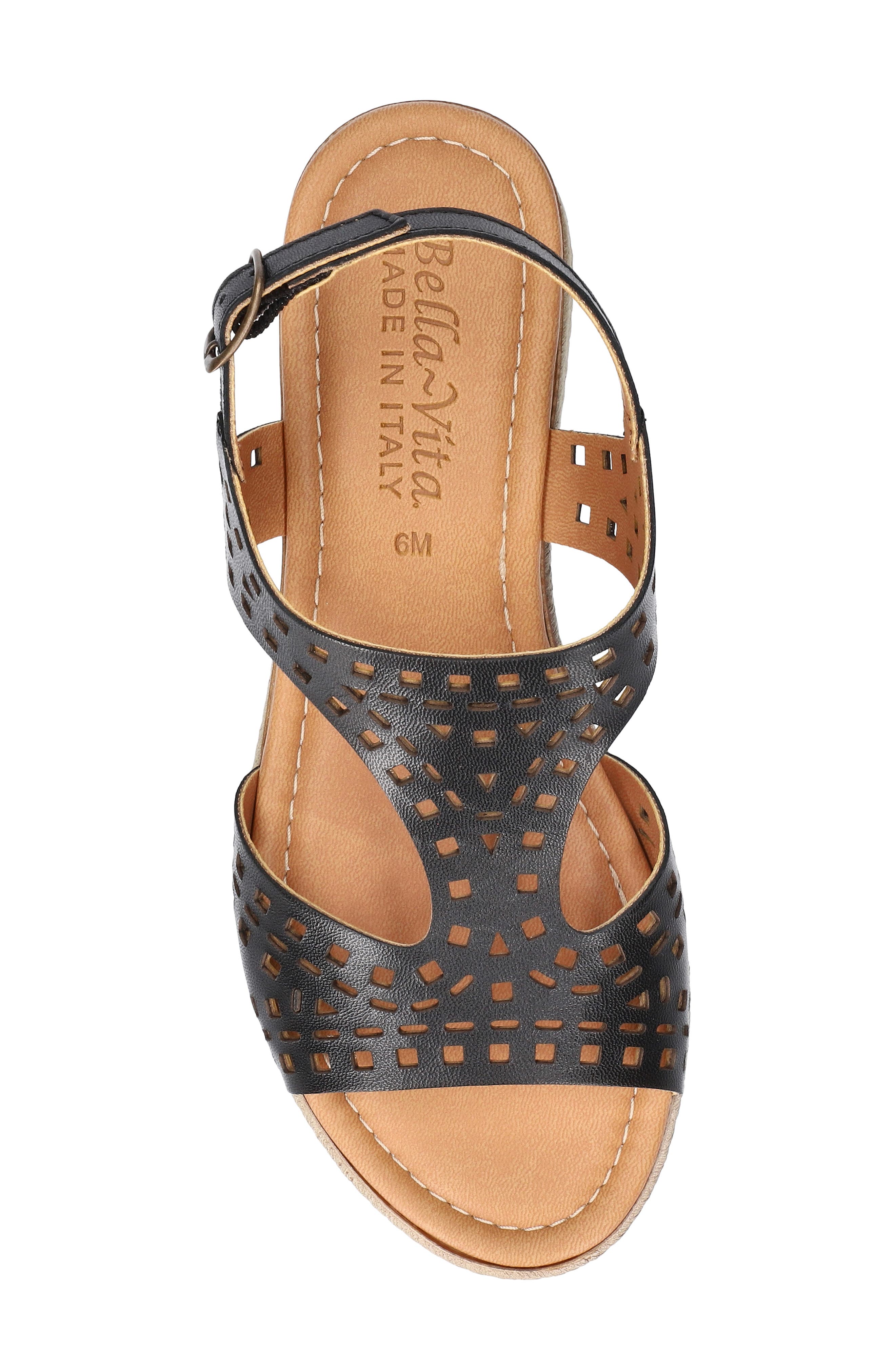 Bella Vita Ann-Italy Perforated Wedge Sandal, Alternate, color, Black Italian Leather