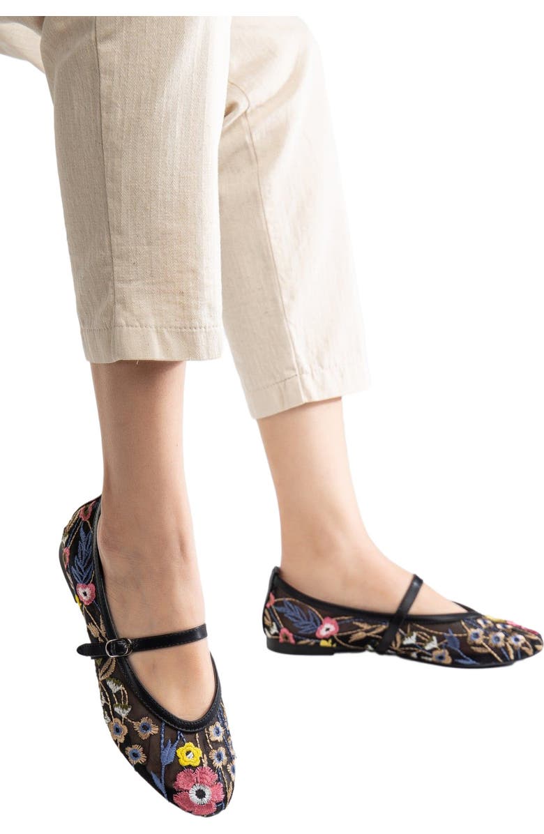 Prologue Shoes Fauna Mesh Mary Jane Flats, Alternate, color, Black Faux Leather