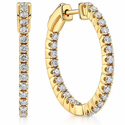 1 Ct Diamond Inside Outside Hoops Lab Grown Earrings Gold 1"tall
