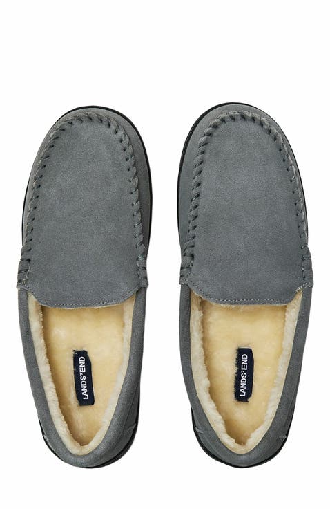 Wide Width Fuzzy Lined Suede Moccasin Slippers
