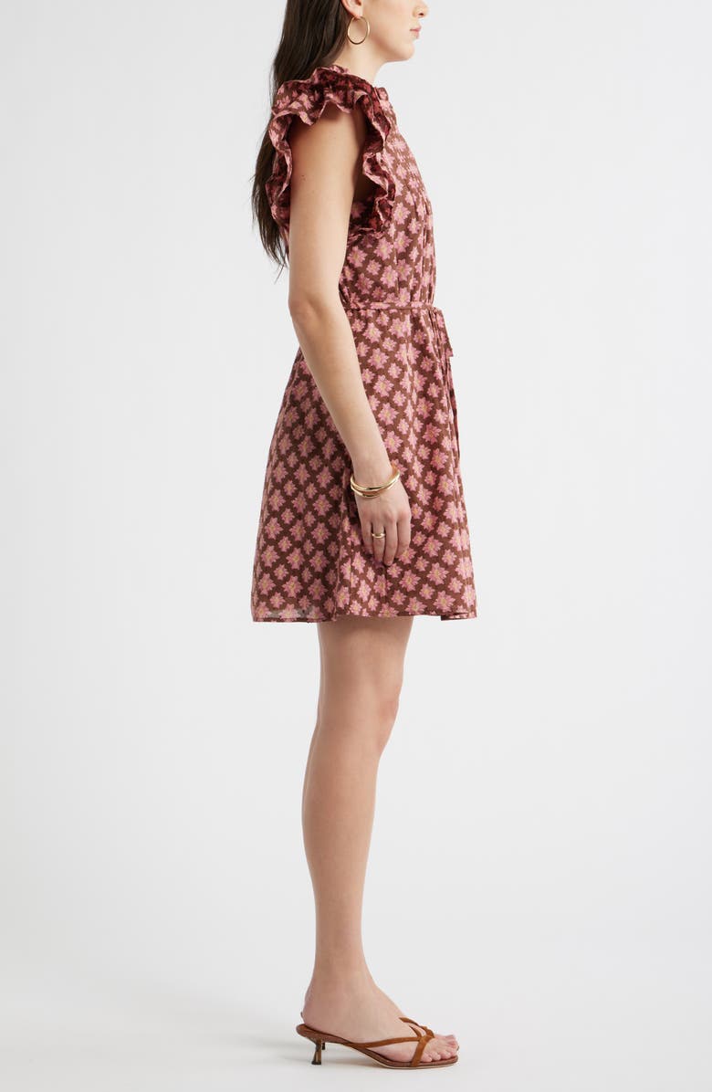 Caslon<sup>®</sup> Ruffle Tie Waist Dress, Alternate, color, Brown- Pink Millie Tile