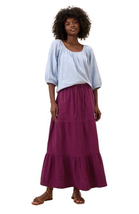 Organic Cotton Coastal Double Gauze Tiered Maxi Skirt