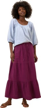 Pact Organic Cotton Coastal Double Gauze Tiered Maxi Skirt