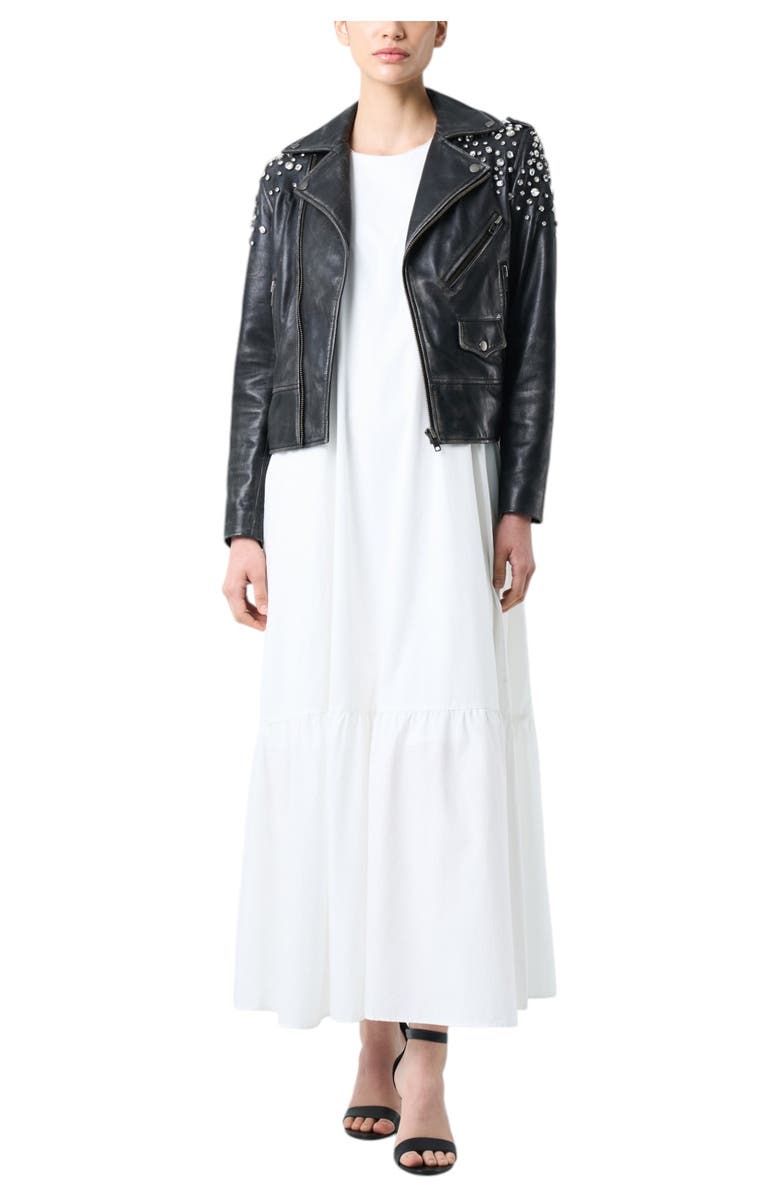 Velez Leather biker jacket for women with crystals, Alternate, color, Black