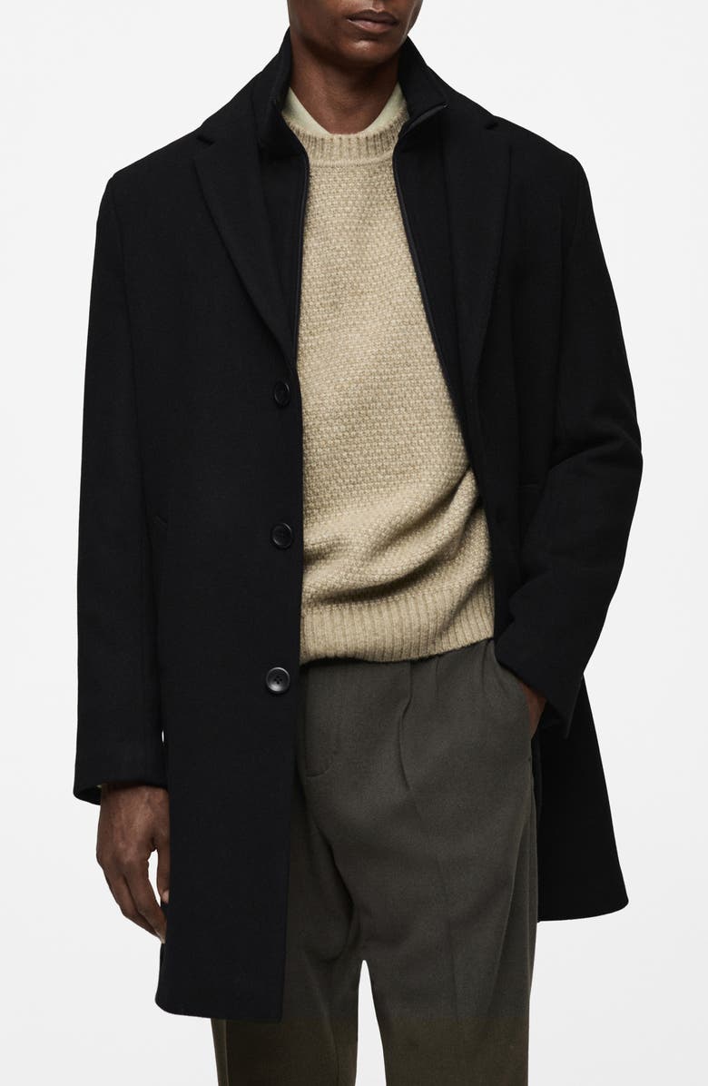 MANGO Wool Blend Coat with Removable Bib, Main, color, 