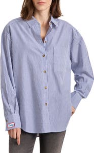 Sanctuary The Doctor Is In Back Graphic Stripe Cotton Button-Up Shirt