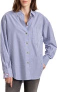 Sanctuary The Doctor Is In Back Graphic Stripe Cotton Button-Up Shirt