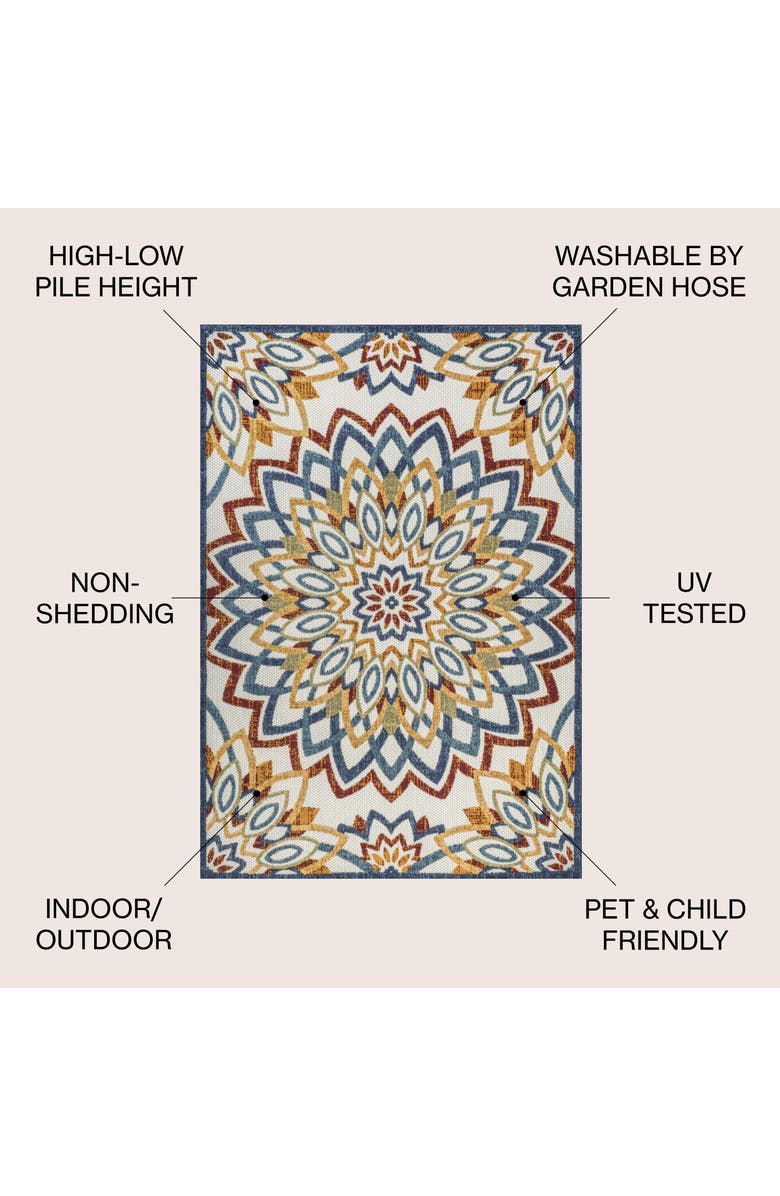 JONATHAN Y Flora Abstract Bold Mandala High-Low Indoor/Outdoor Area Rug, Alternate, color, Red/Blue/Yellow