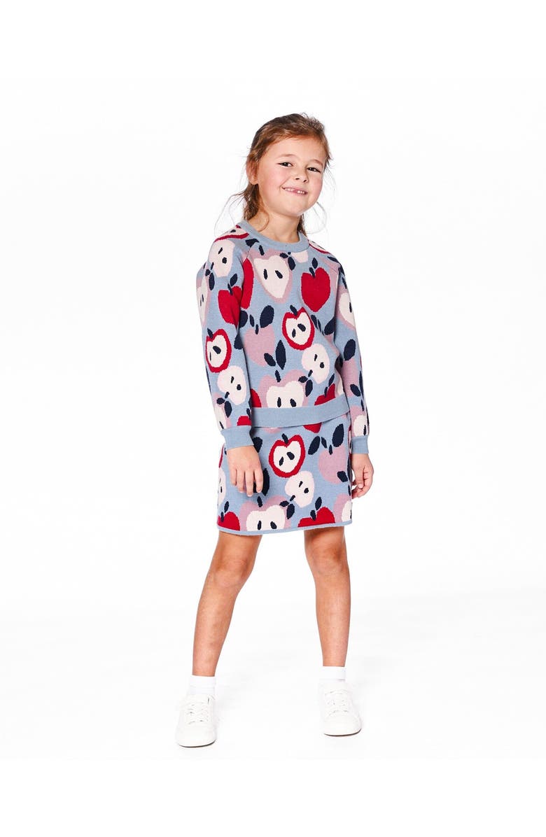 Deux par Deux Knit Skirt with Apple Heart Jacquard, Main, color, Blue And Red