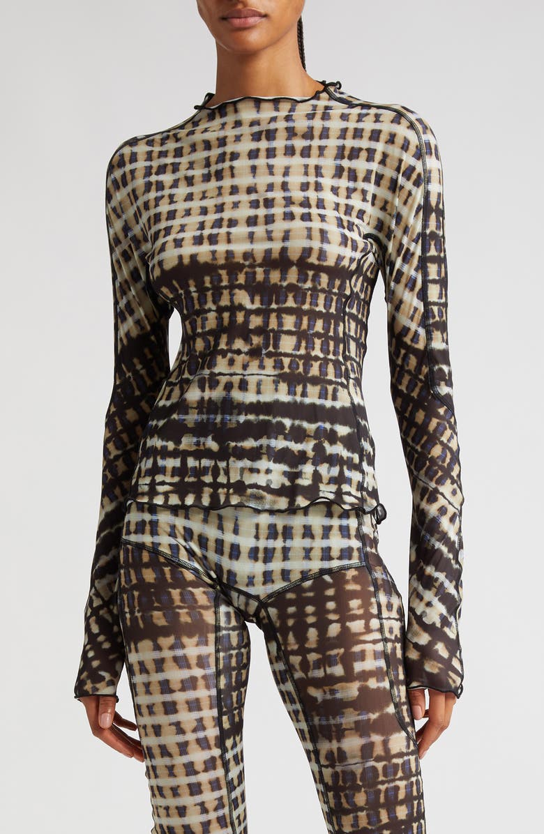 Knwls Plaid Mesh Top, Main, color, 