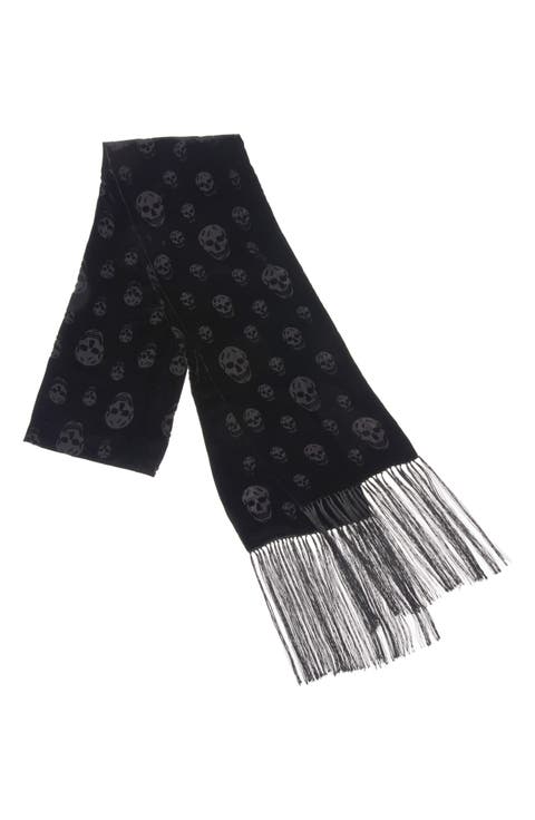 Skull Jacquard Wool & Silk Fringe Scarf