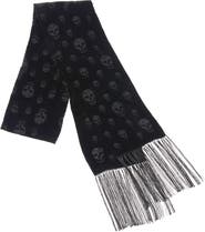 McQueen Skull Jacquard Wool & Silk Fringe Scarf
