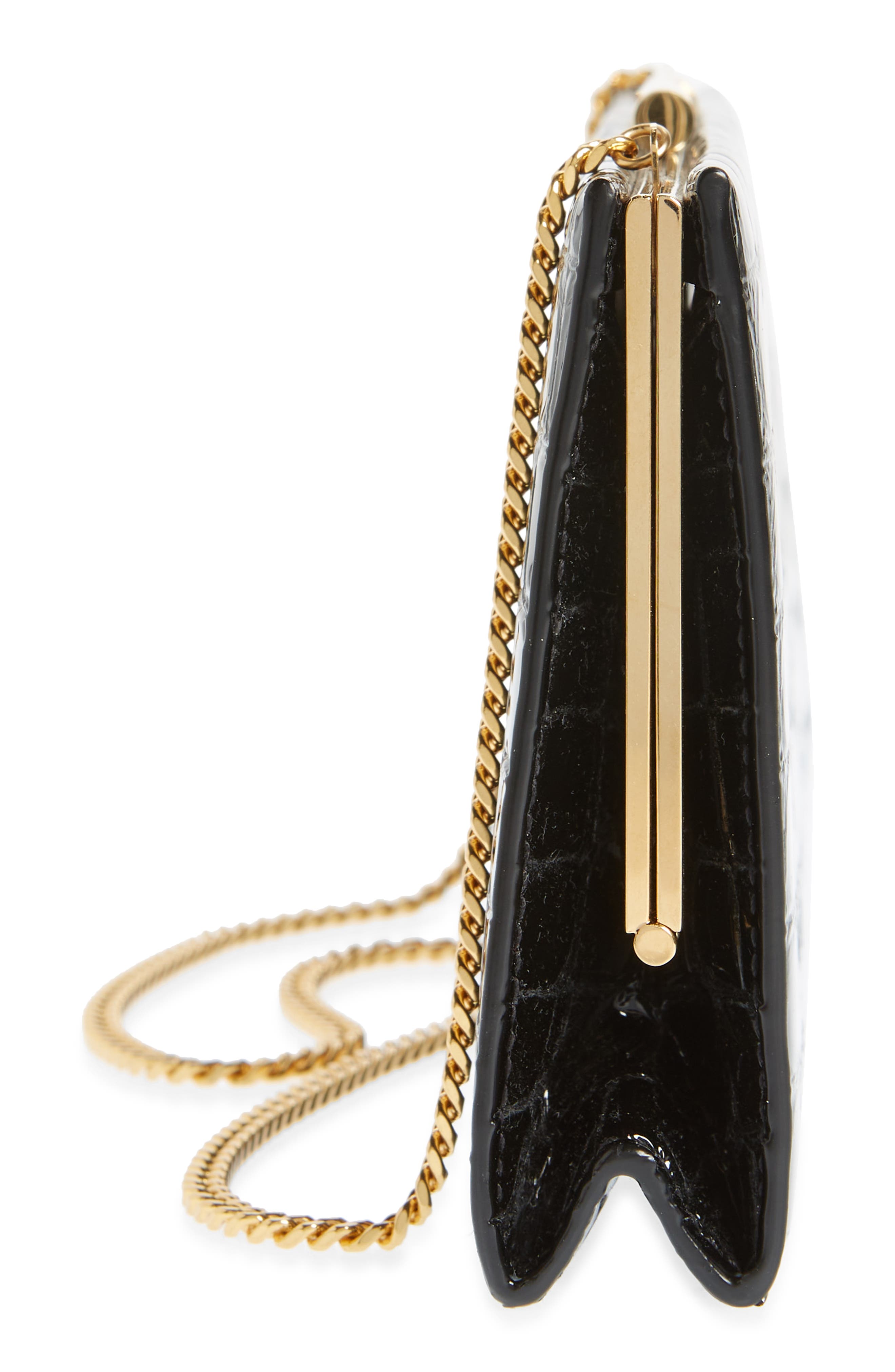 Saint Laurent Midnight Croc Embossed Leather Clutch, Alternate, color, 