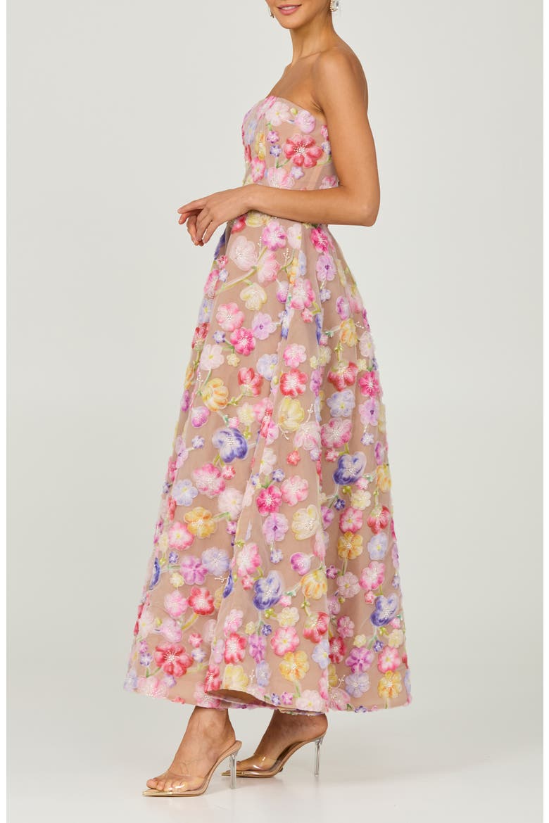 Vivian Beaded Floral Strapless Maxi Cocktail Dress, Alternate, color, PINK/ YELLOW FLORAL