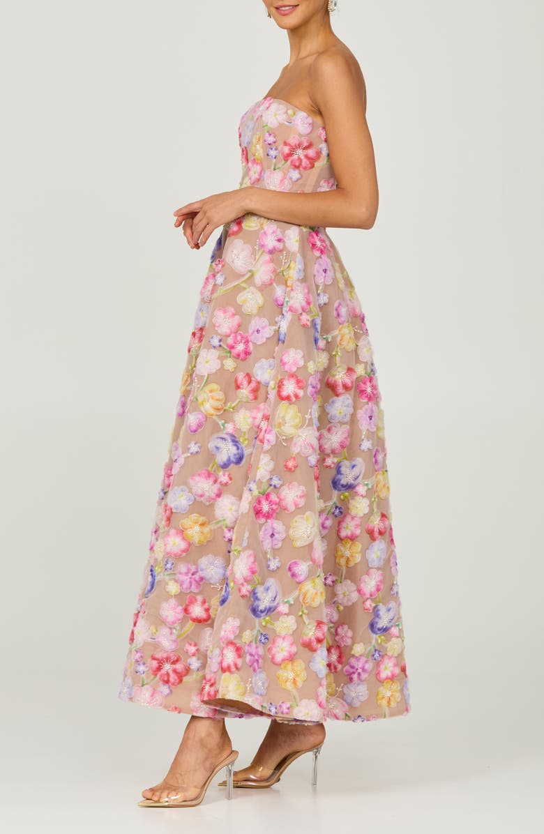 HELSI Vivian Beaded Floral Strapless Maxi Cocktail Dress, Alternate, color, Pink/ Yellow Floral