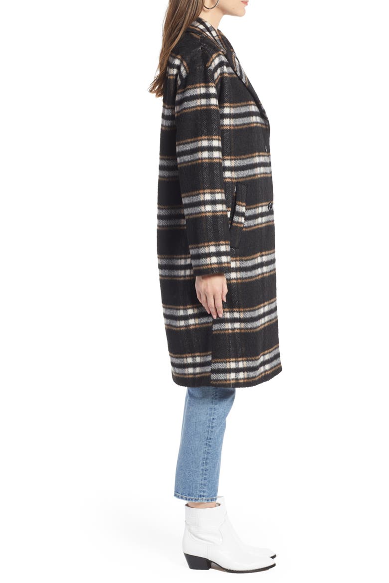 Longline Plaid Coat (Nordstrom Exclusive), Alternate, color, BLACK PLAID