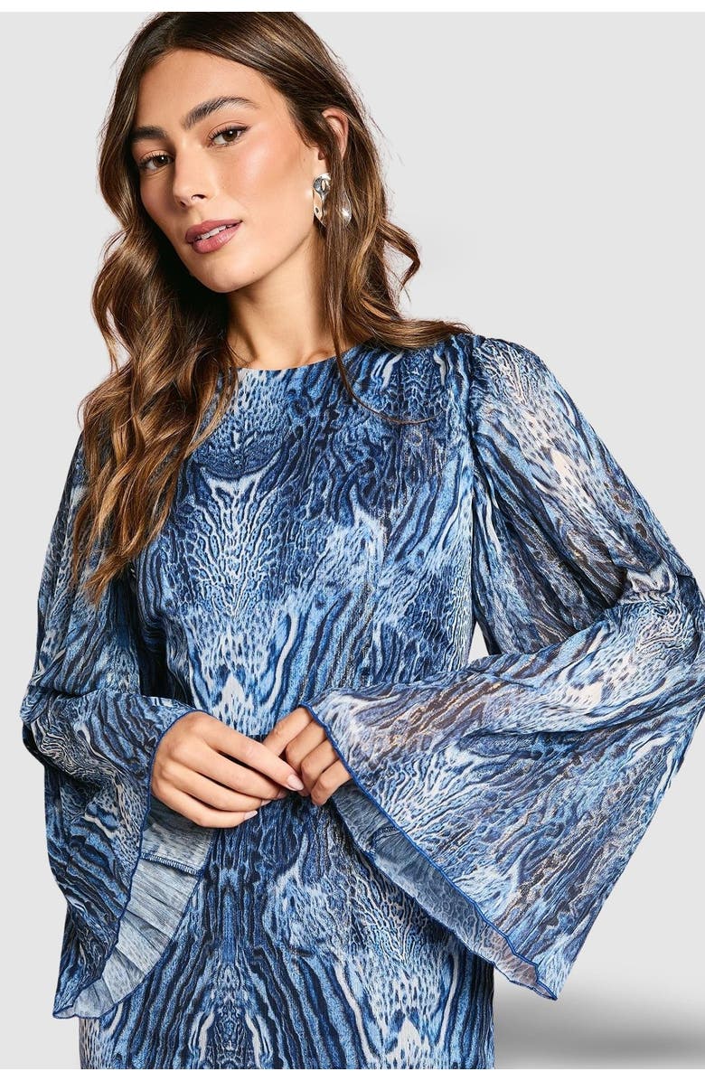 Coast Flare Sleeve Animal Print Midi Dress, Alternate, color, Blue