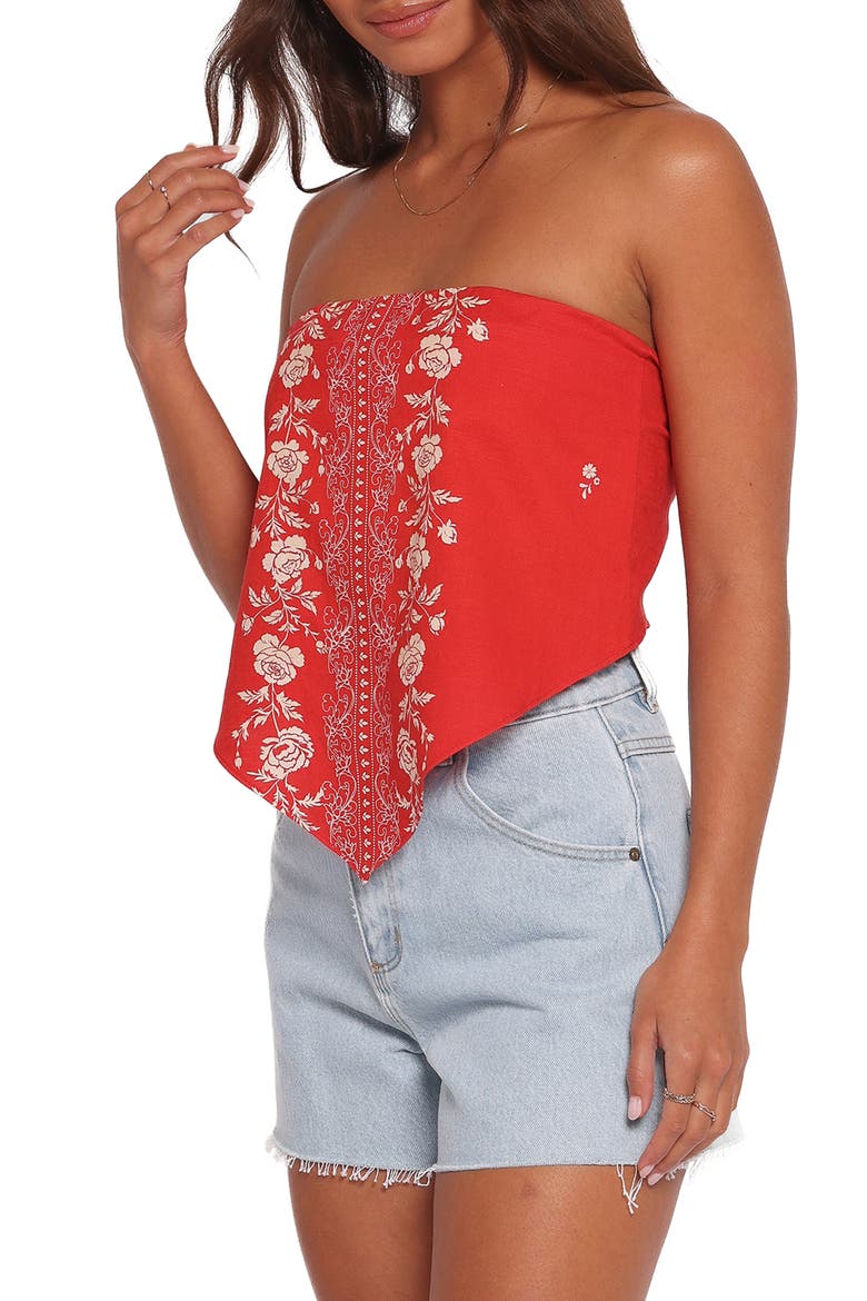 Ilara Strapless Linen & Cotton Bandana Top, Alternate, color, RED FLORAL