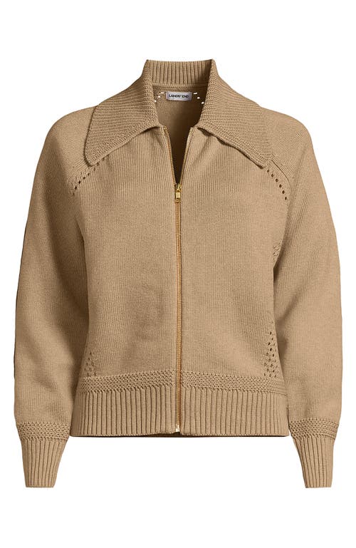 Lands' End Drifter Large Collar Zip Front Cardigan Sweater In Brown