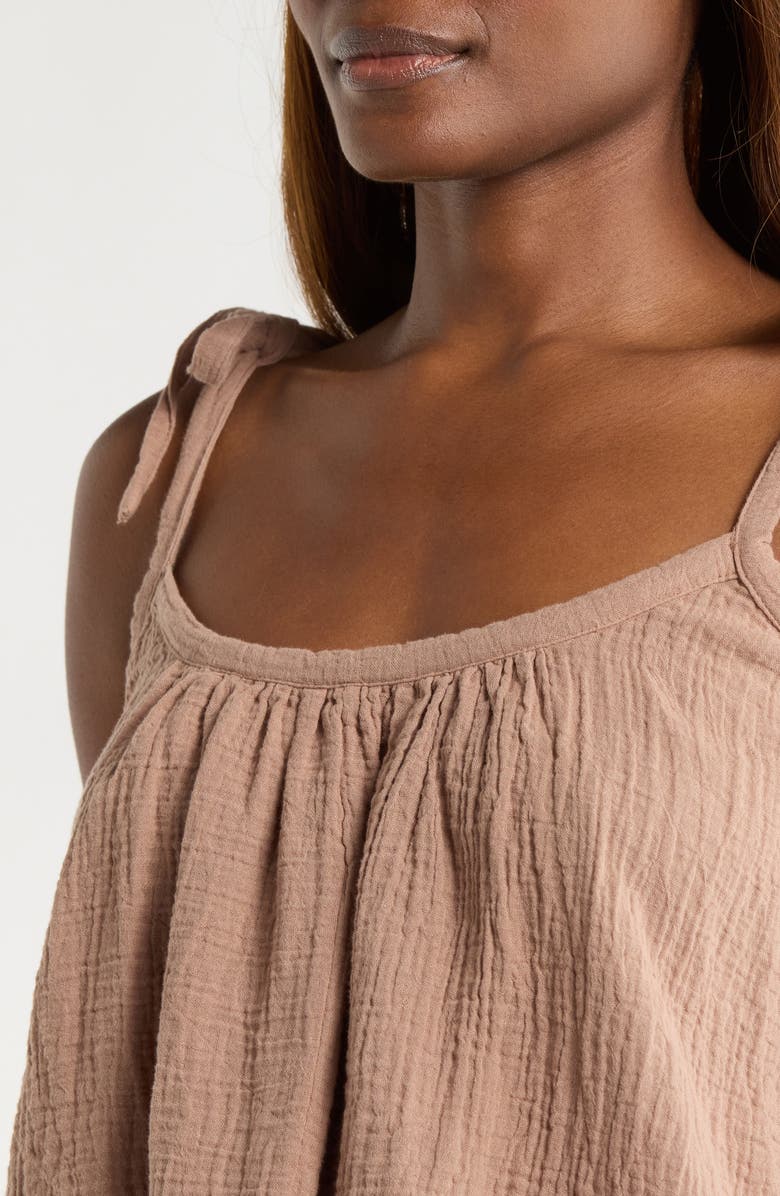 Elan Tie Strap Cotton Gauze Cover-Up Top, Alternate, color, Taupe