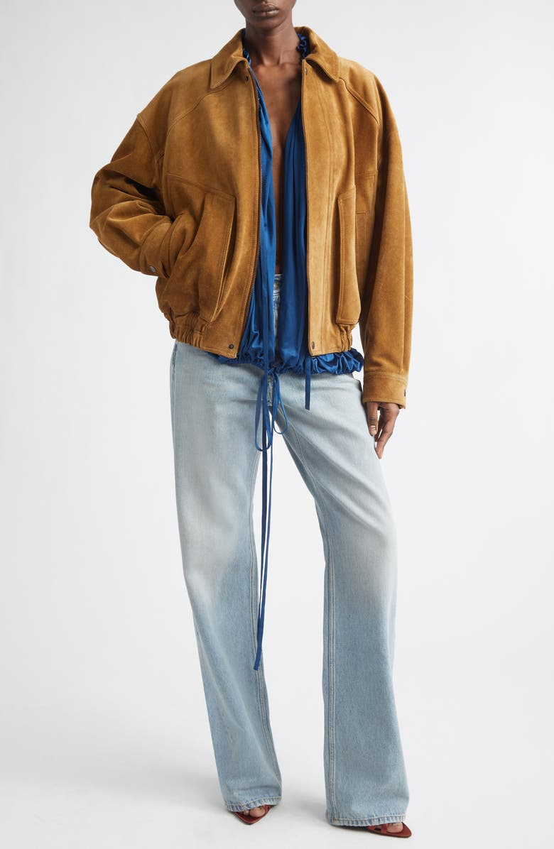 Saint Laurent Suede Bomber Jacket, Alternate, color, Brun Cerf