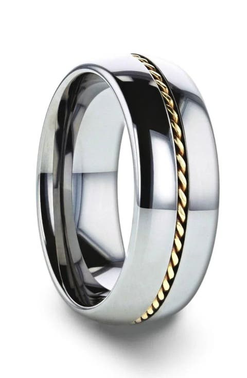 Braided 14K Gold Inlay Domed Tungsten Ring