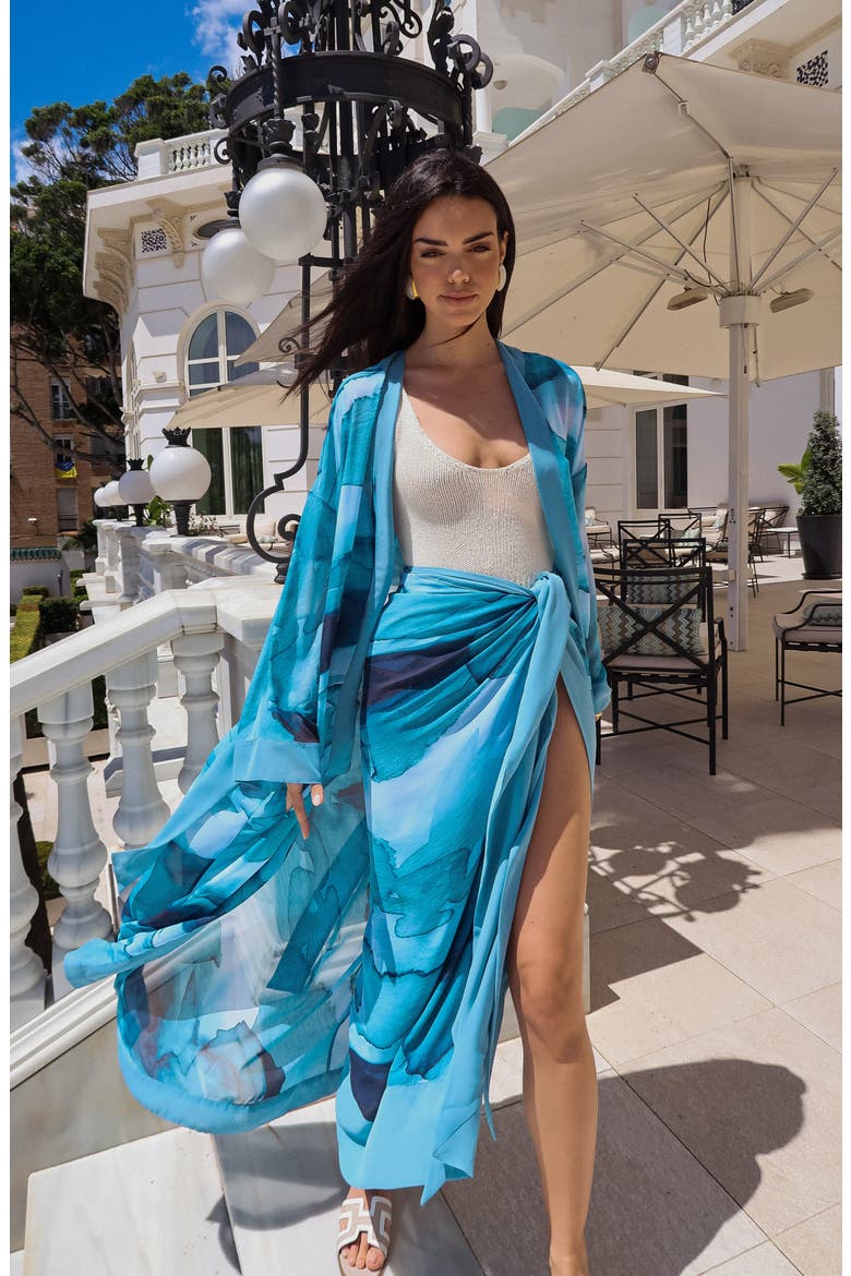 Marine Print Sarong, Alternate, color, BLUE