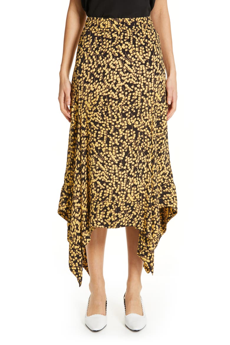 Floral Print Crepe Midi Skirt, Main, color, BLACK