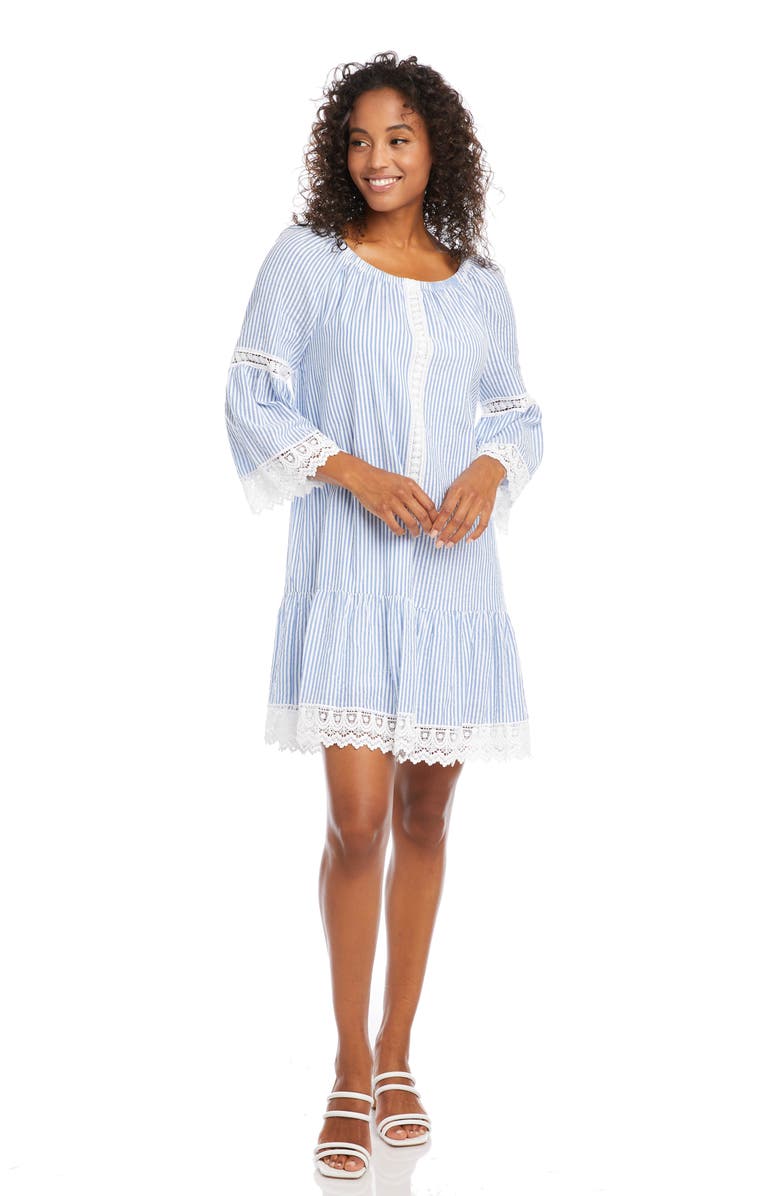 Karen Kane Mixed Lace Cotton Dress, Alternate, color, Blue Stripe