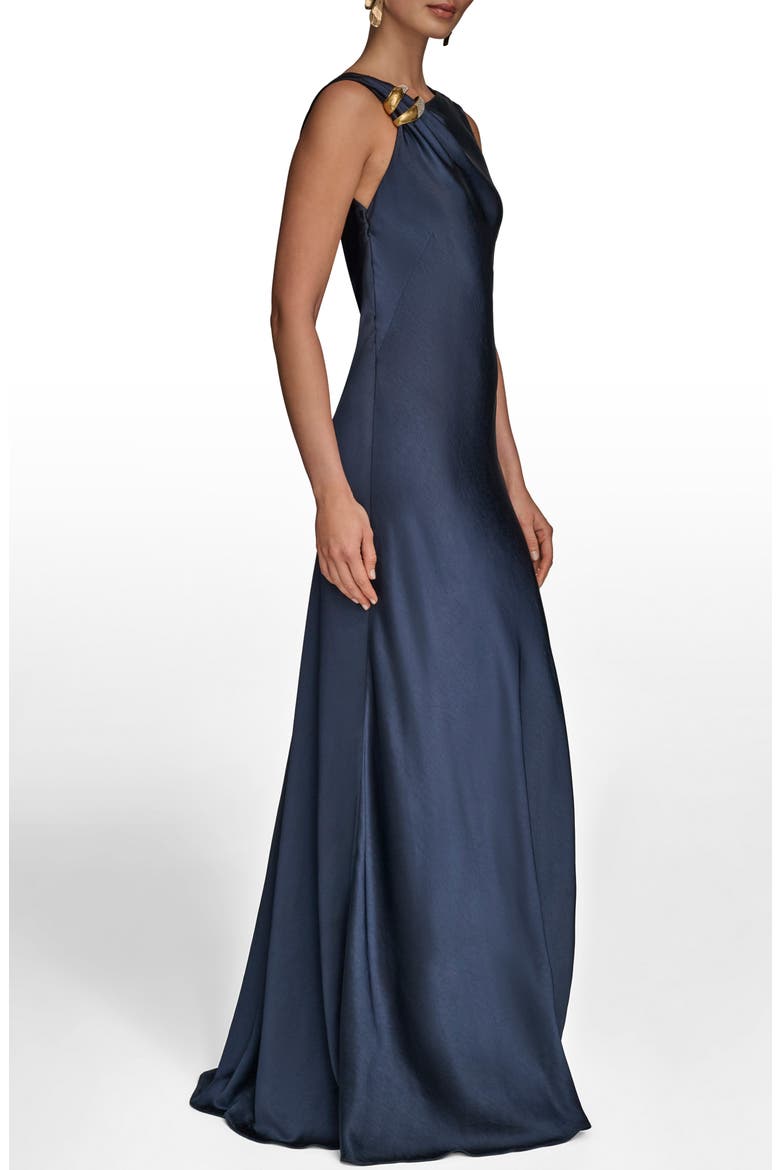 Asymmetric Cowl Back Satin Gown, Alternate, color, NIGHTFALL