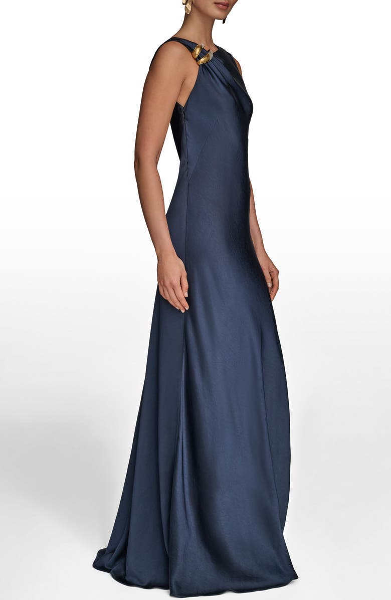 Donna Karan New York Asymmetric Cowl Back Satin Gown, Alternate, color, Nightfall