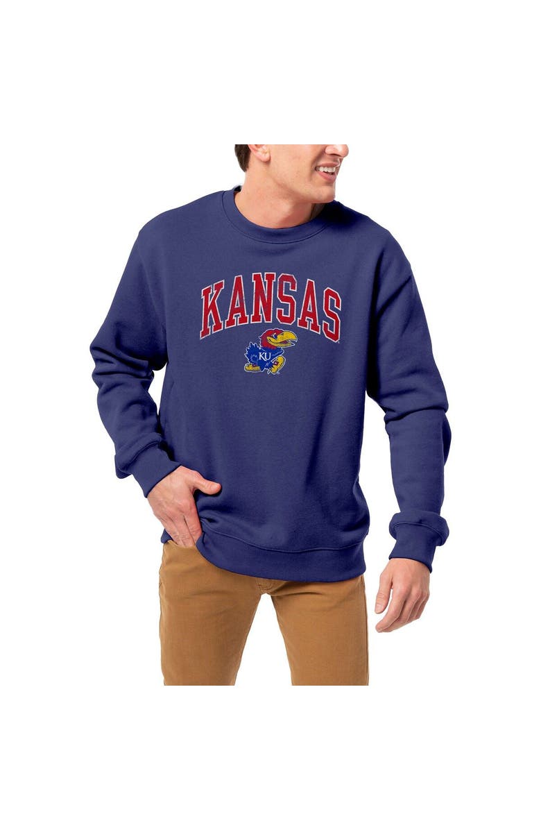 LEAGUE COLLEGIATE WEAR Men's League Collegiate Wear Royal Kansas Jayhawks 1965 Arch Essential Lightweight Pullover Sweatshirt, Alternate, color, Royal