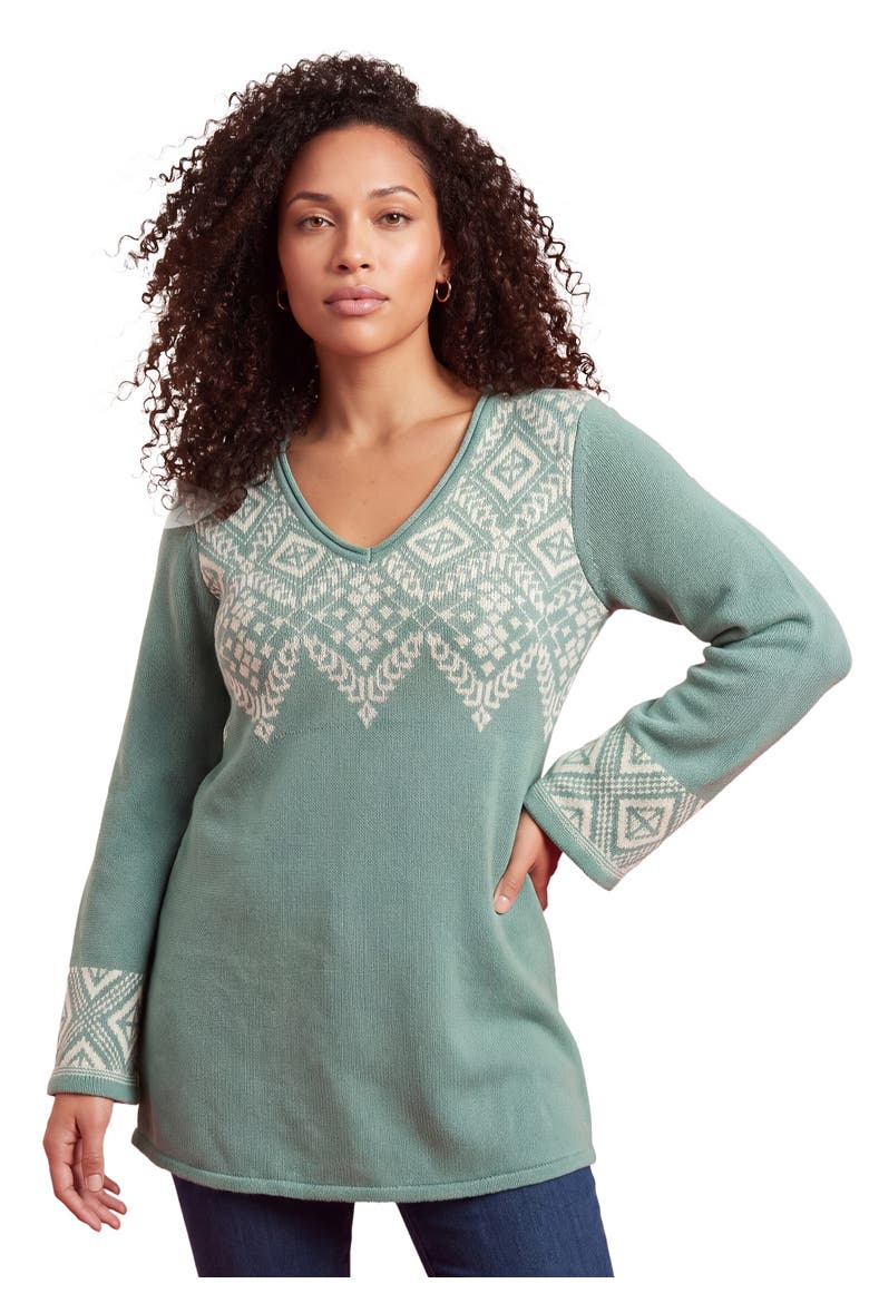 Fit And Flare Tunic Sweater, Main, color, COOL SAGE IVORY FAIR ISLE