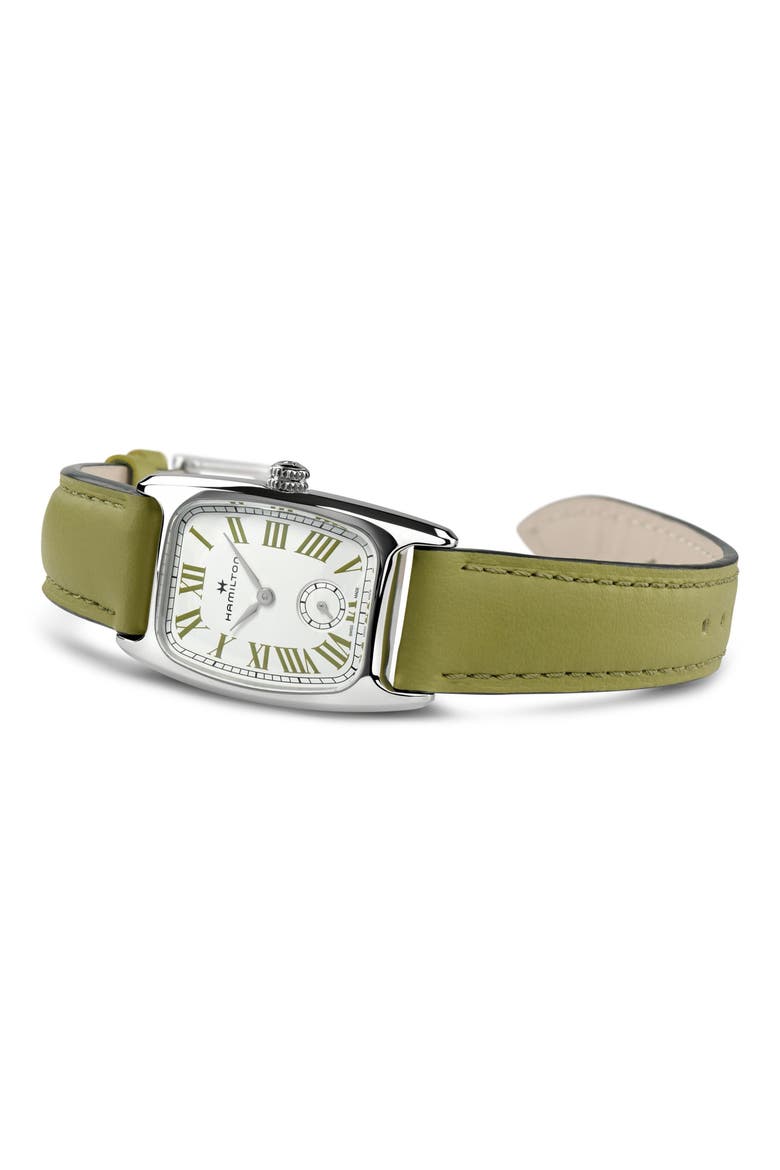 American Classi Boulton Leather Strap Watch, 23mm x 27mm, Main, color, WHITE/GREEN