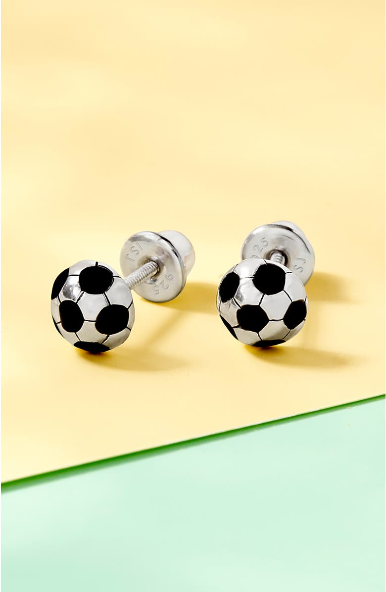 In Season Jewelry Enamel Soccer Ball Earrings, Alternate, color, Black