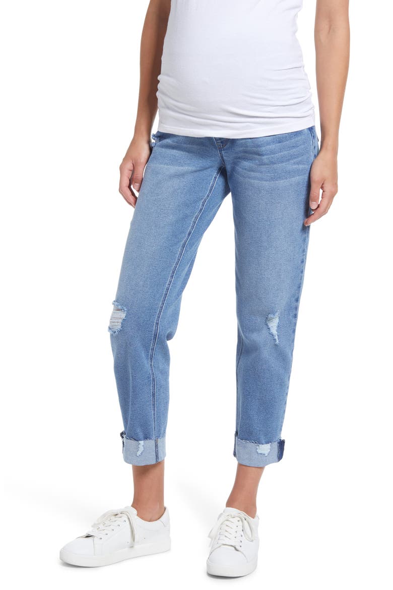 Over the Bump Raw Hem Maternity Slim Girlfriend Jeans, Main, color, JAIMIE