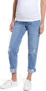 1822 Denim Over the Bump Raw Hem Maternity Slim Girlfriend Jeans