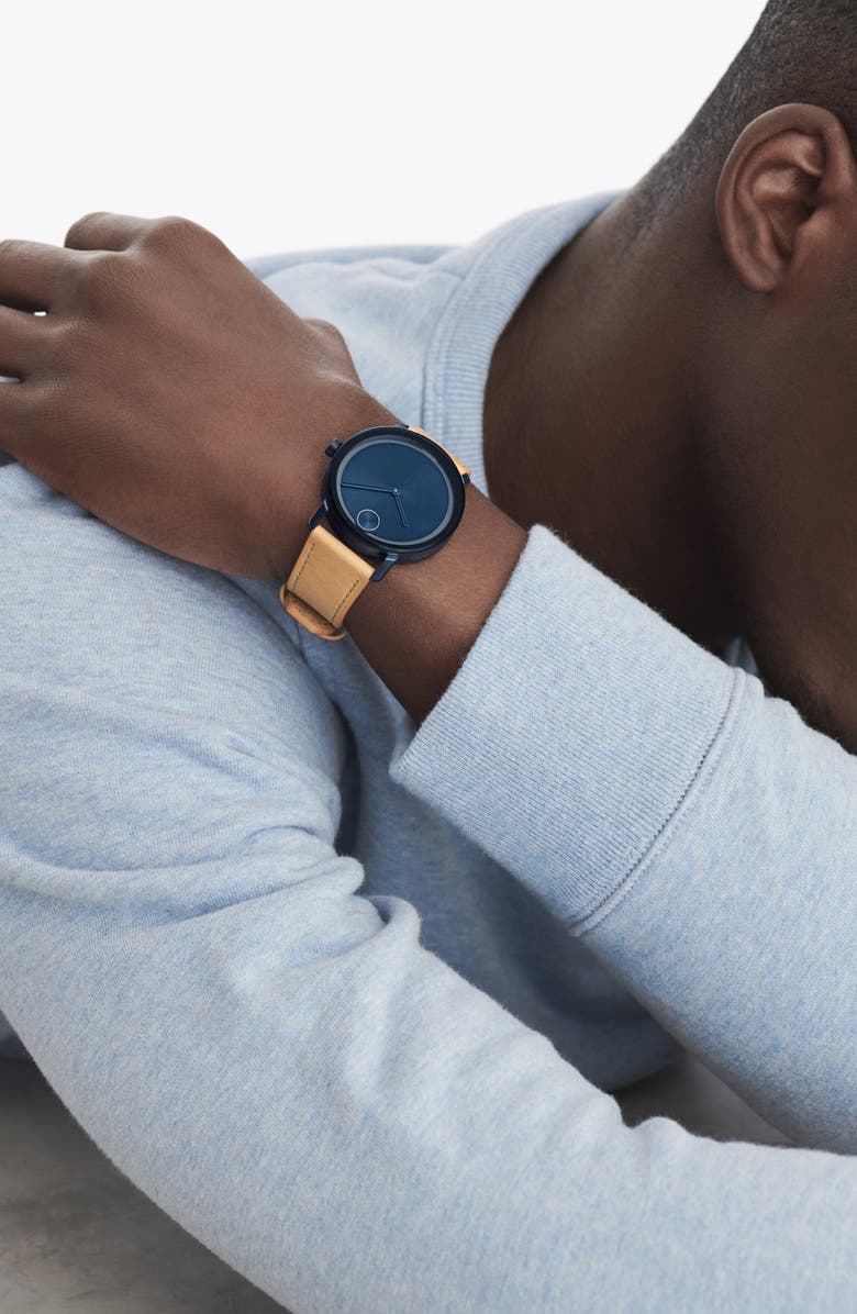 Movado Bold Leather Strap Watch, 40mm, Alternate, color,