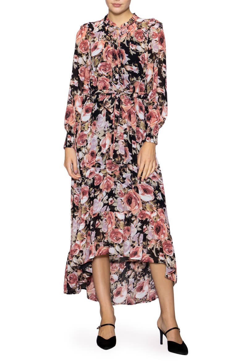 Print Long Sleeve Dress, Main, color, BLACK MULTI