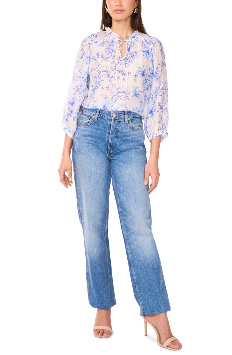 Vince Camuto Floral Print Raglan Sleeve Peasant Top, Alternate, color, Lucent White