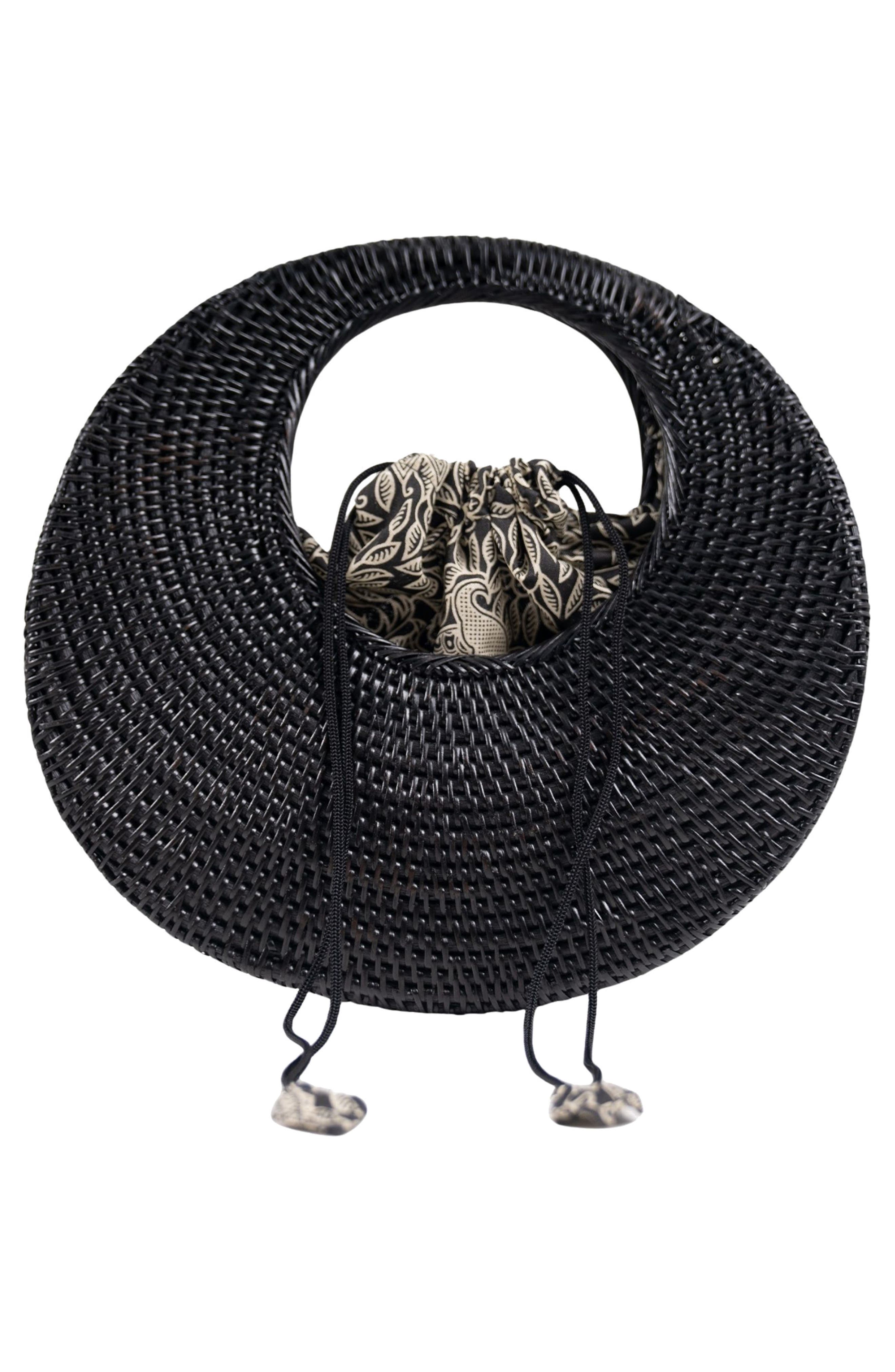 Jelavu Felicity Handwoven Rattan Top Handle Bag, Alternate, color, Black