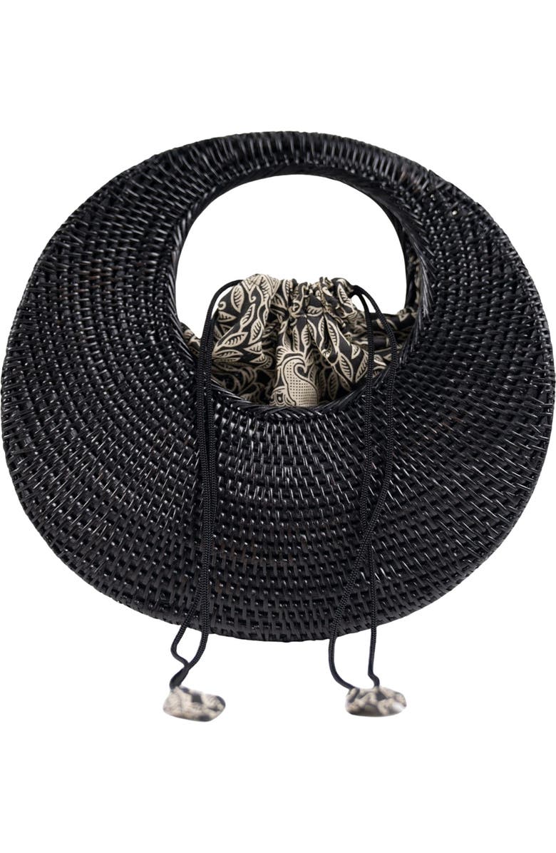 Jelavu Felicity Handwoven Rattan Top Handle Bag, Alternate, color, Black