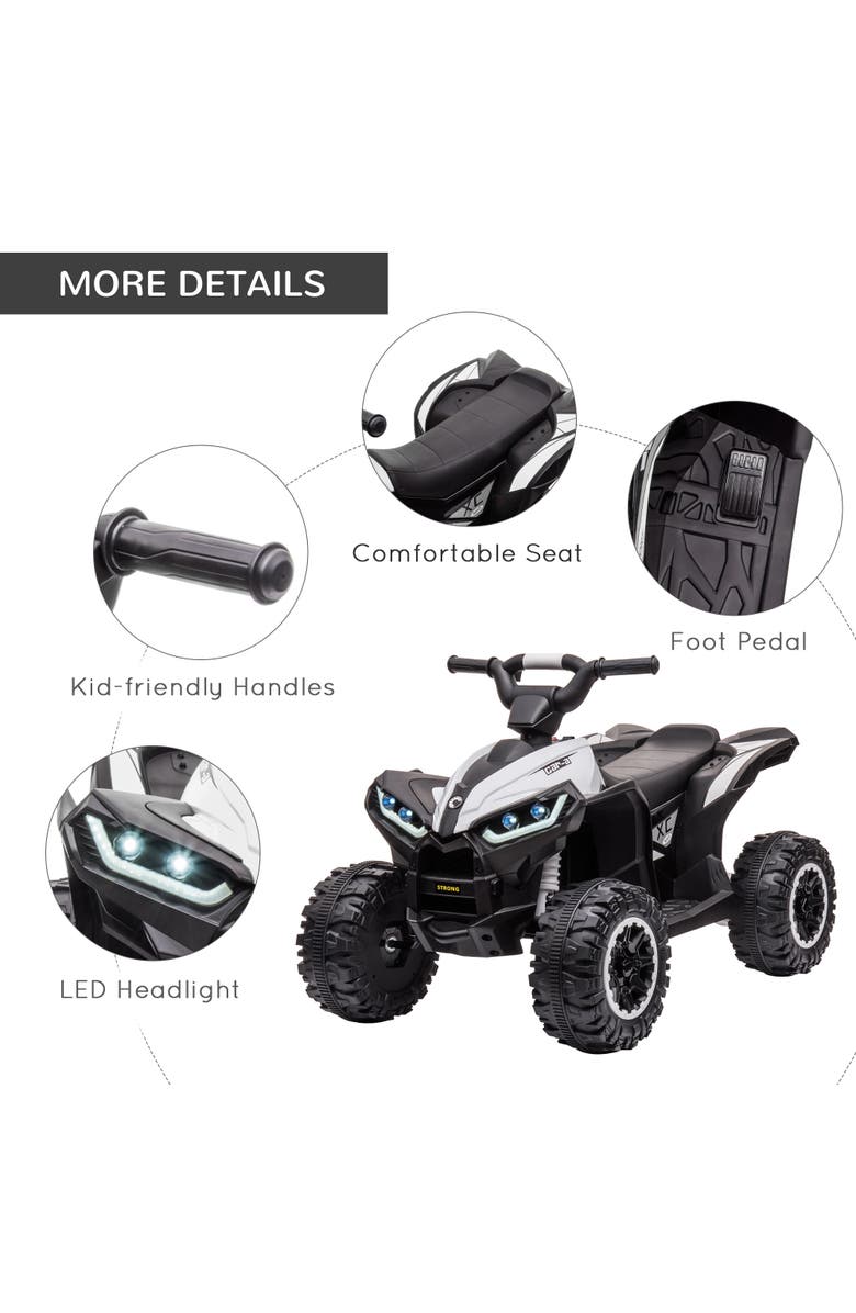 Aosom 12V Kids ATV Quad Car with Forward & Backward, Wear-Resistant Wheels, Music, Alternate, color, White