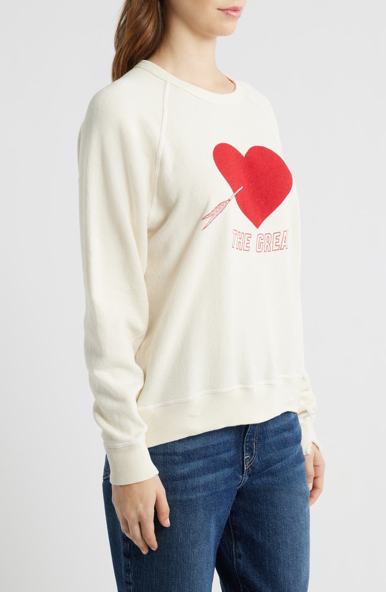 THE GREAT. The College Heart Graphic Sweatshirt, Alternate, color, Washed White W/ Red