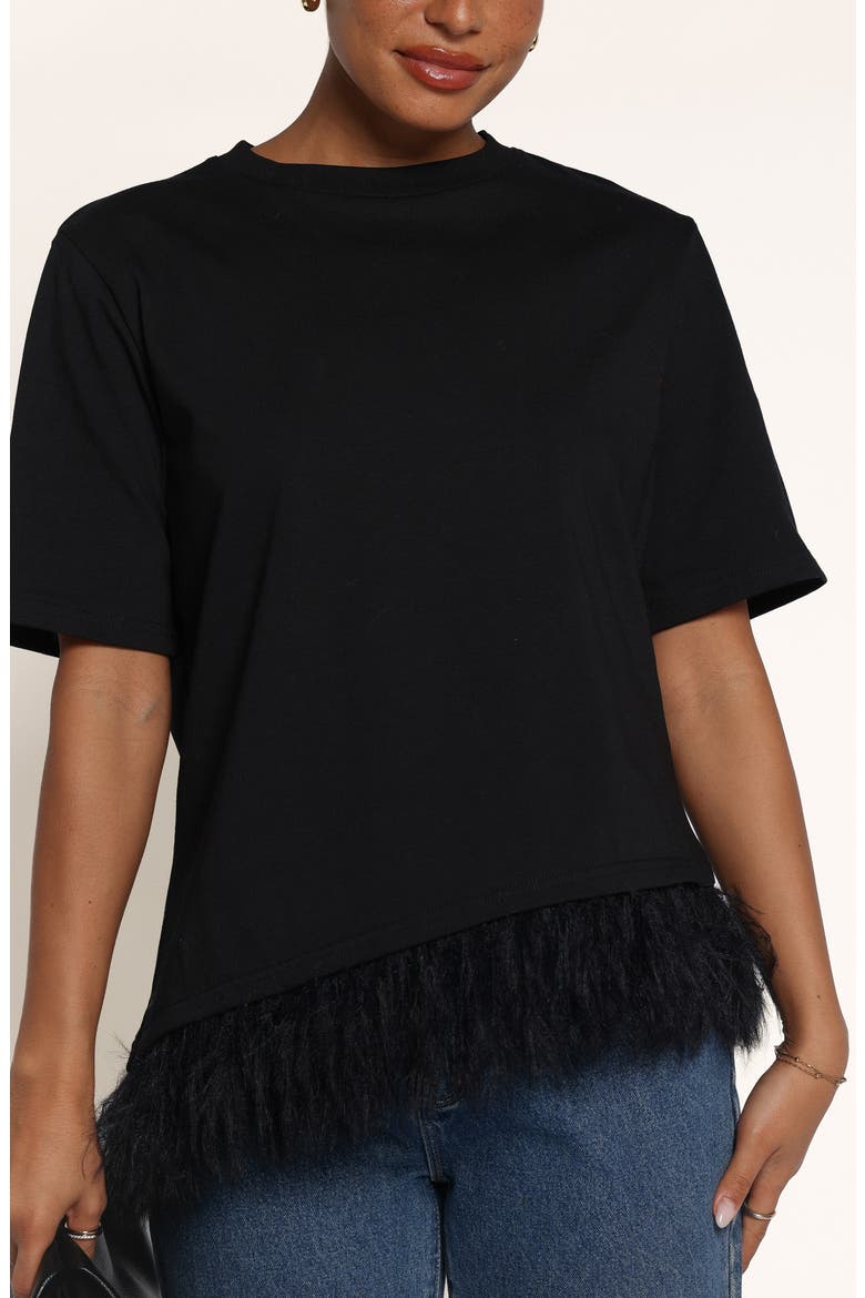 Darleah Feather Trim T-Shirt, Alternate, color, BLACK