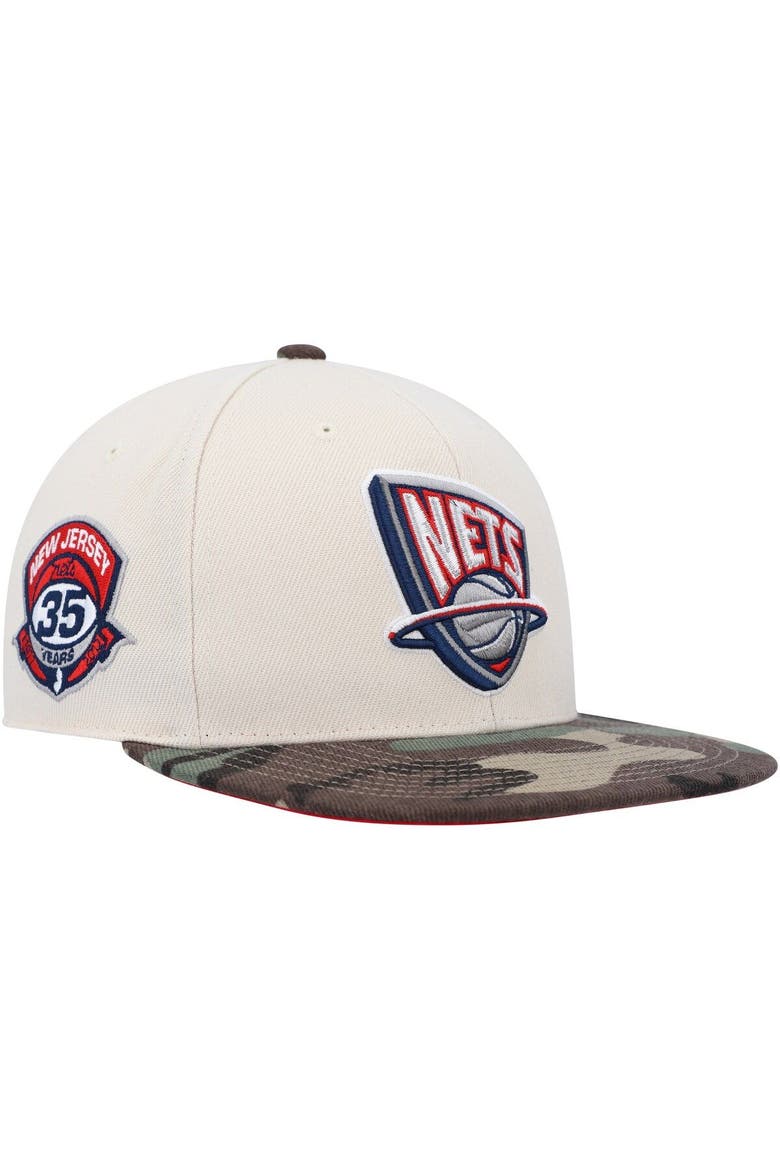 Men's Mitchell & Ness Cream/Camo New Jersey Nets Hardwood Classics 35th Anniversary Off White Camo Fitted Hat, Main, color, Camo