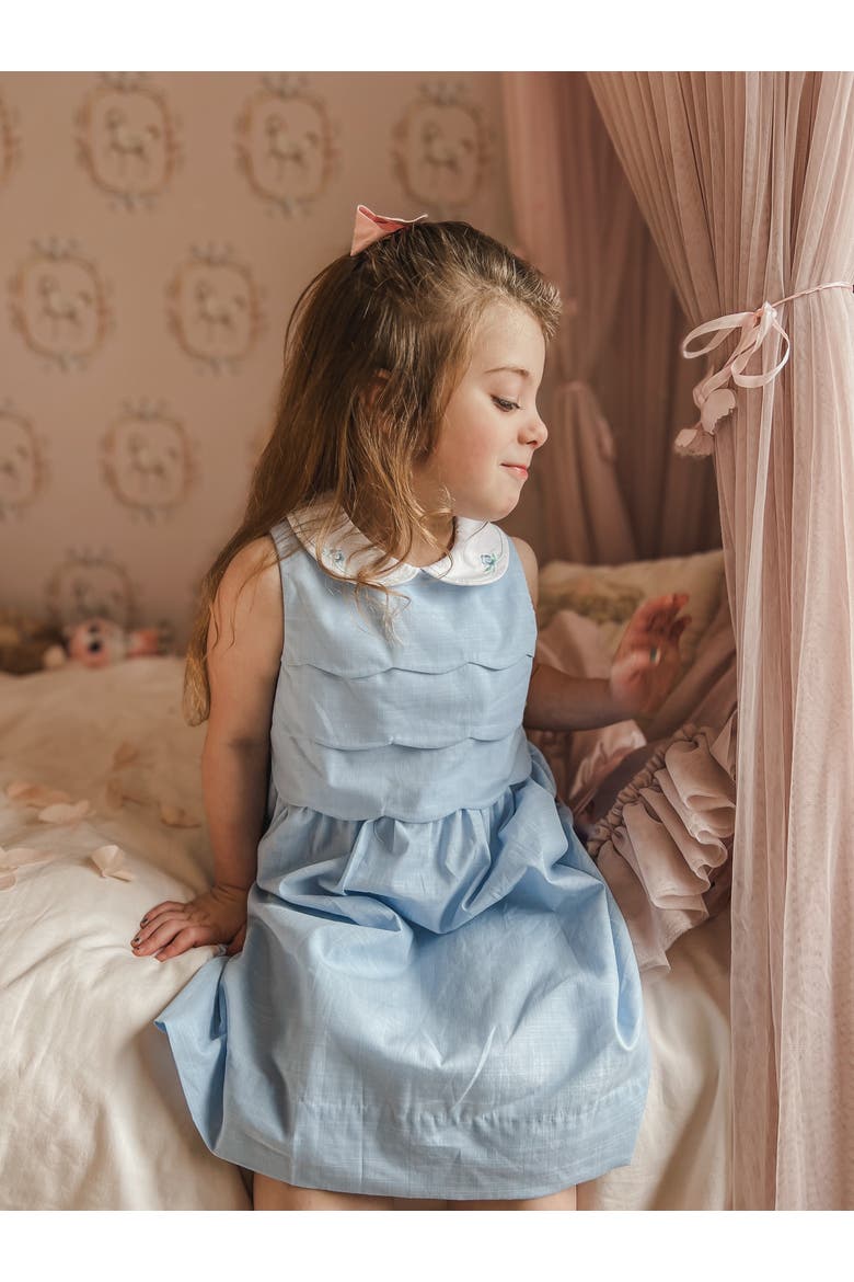 Linen Look Dress With Embroidered Collar, Alternate, color, Light Blue