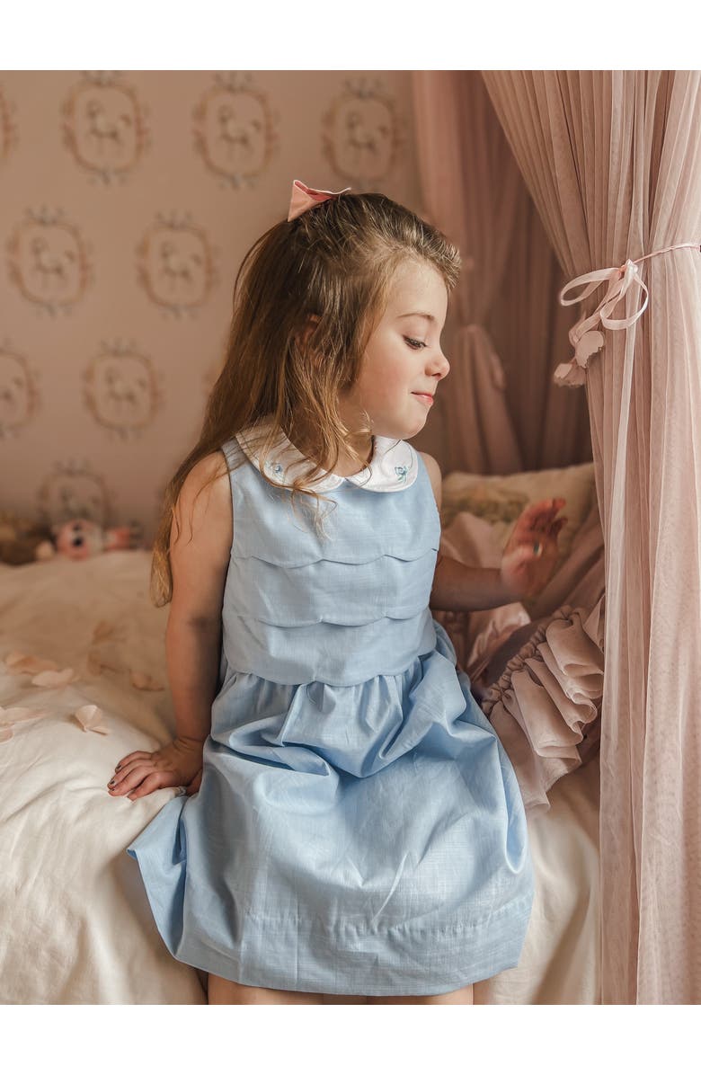 Florence Eiseman Linen Look Dress With Embroidered Collar, Alternate, color, Light Blue