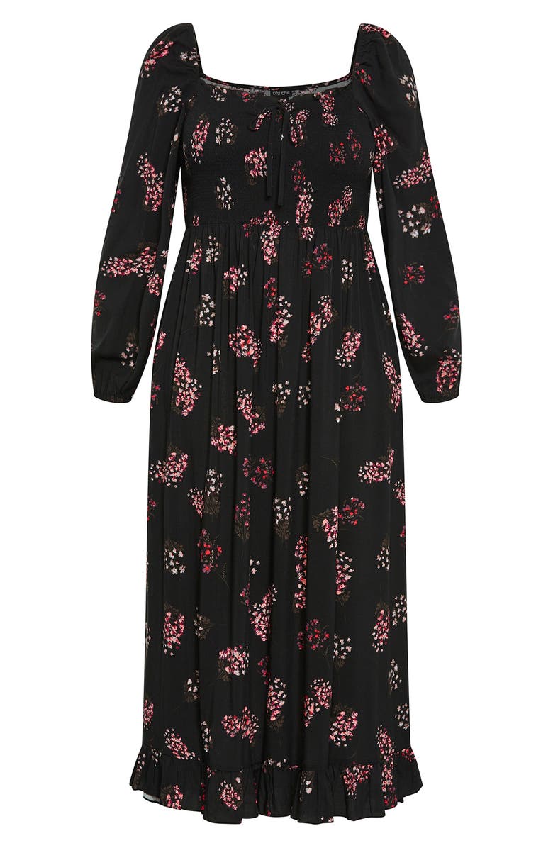 City Chic Murphy Long Sleeve Smocked Bodice Maxi Dress, Alternate, color, Floral