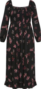 City Chic Murphy Long Sleeve Smocked Bodice Maxi Dress